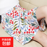 夏季绵绸睡裤女短裤宽松薄款居家裤睡衣大码胖棉绸家居裤子 白色柳叶 XL 130-160斤