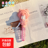 儿童手持泡泡机二合一迷你夏日便携风扇泡泡棒可爱卡通泡泡枪玩具 手动风扇泡泡棒粉猫