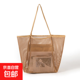 UR编织镂空包女2025新款夏季海边度假旅游托特包沙滩包单肩腋下包 棕色/