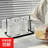 【采销严选】ins冰川纹玻璃杯家用茶杯喝水杯子果汁杯饮料啤酒杯 冰川杯矮款250ml6只+黑色杯架