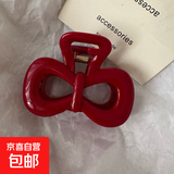 韩版波点感抓夹女2025新款后脑勺发夹气质鲨鱼夹盘发头饰发卡 红色蝴蝶结