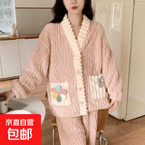 珊瑚绒睡衣女冬加绒加厚时尚花儿秋冬季家居服法兰绒不掉毛 粉色(不掉毛无静电) 大码121-140斤
