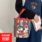 可爱插画手提包妈咪便当包袋拎包童趣涂鸦帆布包 兔子棒球
