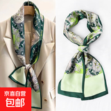【关晓彤同款】新品丝巾细长长丝巾女士秋季搭配衬衫西装装饰 绿色丛林 14*150CM
