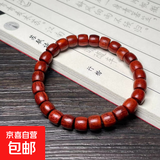绿檀直切桶珠手串手工精品檀木民族风小手链男女款文玩单圈 血檀直切7x8mm【单圈】