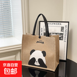 大容量上班族帆布包包女士便携麻布包可爱苹果猫手提袋百搭托特包 图一大号