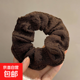 新款奶油泡芙大肠发圈女简约复古褶皱头花头绳丸子头皮筋气质发饰 棕色奶油褶皱发圈