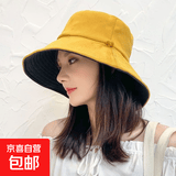 防晒双面渔夫帽女夏季遮脸大帽檐遮阳帽防太阳帽子鱼夫折叠 黑色姜黄色