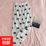 可爱卡通睡裤女长裤冬季珊瑚绒加绒暖暖打底裤可外穿 白蝴蝶裤子 均码（适合80-130斤）