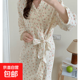 浴巾浴袍女夏季纯棉纱布浴袍家用可穿式纯棉纱布裹巾吸水儿童浴巾 郁金香棉纱浴裙【长袖】