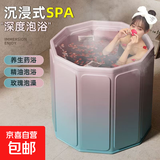 泡澡桶免安装洗澡桶一件折叠沐浴桶成人家用洗澡可折叠浴桶冬季 出水芙蓉双层加棉【送坐垫+排水管】