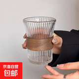 【采销严选】玻璃水杯带杯架套装家用茶杯防烫束腰耐热客厅水杯 风琴杯+木杯套 320ml 1只