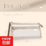 莫兰迪色笔袋ins风简约高颜值透明可视双层超大容量网纱笔袋中小学生考试拉链式收纳便携文具袋 粉色