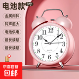 闹钟学生专用复古机械打铃大音量家用时钟可充电起床神器男孩女孩儿童自律时间管理闹铃小钟表 粉色3寸【送电池】 干电池