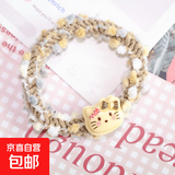 日系可爱咖色kt猫彩发圈ins少女心百搭情侣闺蜜卡通头饰头绳 KT猫发圈【奶白一条】
