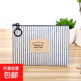 零钱包迷你女小方包布艺小钱包可爱学生短款硬币包小包包 蓝条纹