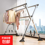 不锈钢折叠晾衣架落地伸缩室内用阳台防风加粗衣架卧神器室外被子 加固【三杆】1.6米 赠30个防风钩 【高强度不锈钢】伸缩 6根加固条