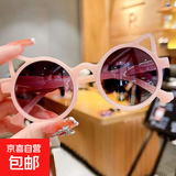 皮卡丘卡通装饰眼镜儿童墨镜遮阳防晒太阳镜机甲战士可爱男女眼镜 M1-小猫色-粉色