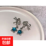 s925银针蝴蝶结亮钻耳钉清新甜美五角星耳环小众设计感耳饰女 无洞蚊香盘满钻星星款