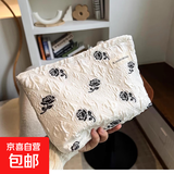ins小众玫瑰大号化妆包小手拿包便携笔袋手机包钱包收纳袋高颜值 玫瑰化妆包白