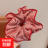红色甜美波点大肠马尾发圈发绳丸子2026儿童头饰发饰新款红色头绳 一个   红色格子