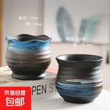 多肉花盆陶瓷透气家用室内外粗陶紫砂创意小号绿植大口径盆栽桌面 2件套艺术绘画 款式