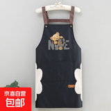 厨房餐饮专用可擦手款围裙防水防油H背带款可爱卡通印花工作服 【可擦手】黑色围裙1条