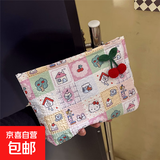京东物流 格子猫咪化妆包大容量旅行收纳包百搭口红姨妈巾收纳袋 泡泡KT手拿包无配饰