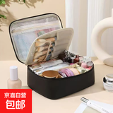 高颜值收纳包大容量多层区域收纳洗漱品高级感新款PU皮防水化妆包 1个装黑色【PU皮防水化妆包】