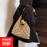 大容量编织包包女2026新款女包海边度假草编包百搭通勤单肩托特包 棕色
