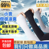 跑外卖员专用手套骑手骑行装备美团防晒面罩手套冰袖男士冰丝袖套 普通无指款冰袖白色
