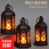 手机拍照补光灯电子蜡烛手机补光灯风灯仿真蜡烛复古欧式蜡烛烛台摆件桌面手机补光灯 梦幻六角小风灯【黑】