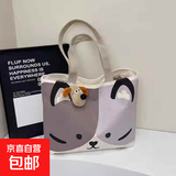 2025新款大容量包包女休闲购物袋大学生上课帆布包通勤单肩手提包 灰色小猫单肩包【带内衬+拉链】