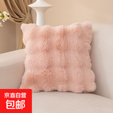 兔毛泡泡绒抱枕沙发高级感客厅靠枕办公室靠背秋冬季床头靠垫 兔毛绒-蜜桃粉 45cm*45cm 枕套 +枕芯