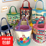 可爱插画水桶手提韩式风格少女心妈咪便当袋上班小拎包童趣涂鸦帆布包可爱ins风 水桶手提袋【随机款】