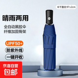 雨伞手动折叠晴雨两用黑胶三折防晒自动雨伞防紫外线遮阳伞 8骨自动（藏青色）