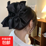 大蝴蝶结很显头_缎面黑色发抓鲨鱼夹女发夹后脑勺量多发卡抓夹ins 黑色大蝴蝶结抓夹【单个装】