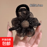 水钻波点网纱太阳花抓夹女2025新款高级感泡泡鲨鱼夹后脑勺发夹 黑色【1件】