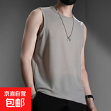 【透气排汗】网眼速干健身衣男士运动短袖t恤男宽松体恤休闲背心 浅灰色【背心款】 2XL （125-140斤）