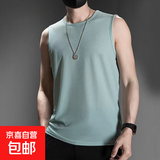 【透气排汗】网眼速干健身衣男士运动短袖t恤男宽松体恤休闲背心 绿色【背心款】 2XL （125-140斤）