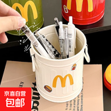 高颜值笔筒化妆刷收纳盒可爱卡通个性学生桌面办公室摆件开学礼物 【白色笔桶+麦门贴纸】