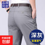 休闲裤男春秋款老人宽松直筒西裤中年男装爸爸长裤子薄款纯棉男裤 【夏季薄款】纯棉-深灰色 36 【腰围2尺9】