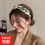 复古风发箍高颅顶宽边ins头饰百搭女2024新款高级感 2#编织绿色麻花