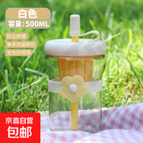 多图案ins风水杯户外夏天吸管玻璃杯泡茶杯泡茶杯带盖大容量杯子 黄色1个