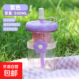 多图案ins风水杯户外夏天吸管玻璃杯泡茶杯泡茶杯带盖大容量杯子 紫色1个