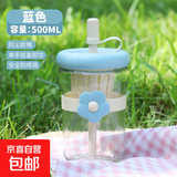 多图案ins风水杯户外夏天吸管玻璃杯泡茶杯泡茶杯带盖大容量杯子 蓝色1个