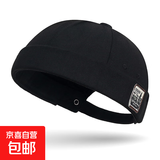 春秋新款布标无檐瓜皮帽男四季嘻哈韩版帽子街头潮人复古地主帽女 黑色 可调节