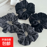法式波点蝴蝶结发绳女缎面大肠发圈头绳丸子头皮筋新款头饰 灰+黑色发圈蝴蝶结-2个