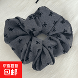 法式波点蝴蝶结发绳女缎面大肠发圈头绳丸子头皮筋新款头饰 灰色发圈蝴蝶结