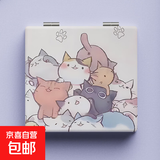 随身镜新款小鲨鱼便携式化妆双面镜可折叠镜子带灯时尚高清美妆镜 小猫咪 6.7*7.1cm【随身携带/清晰成像/可立摆】